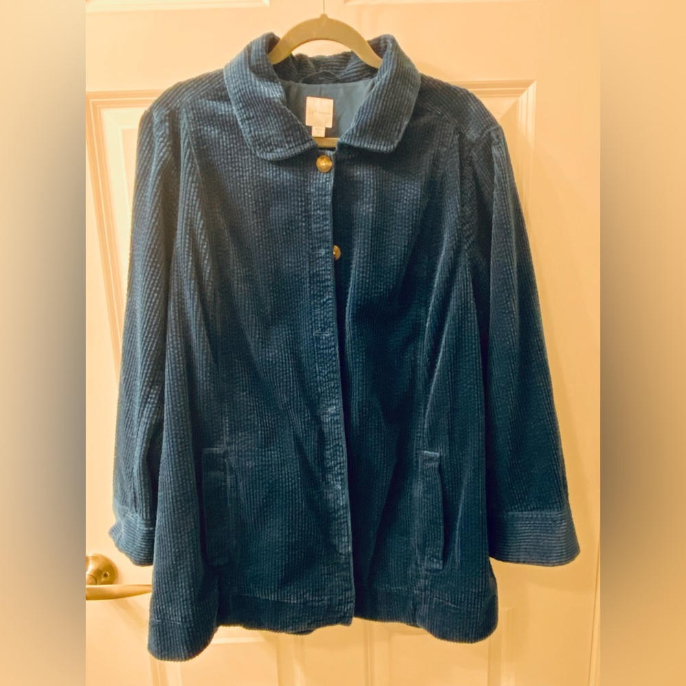 J. Jill Teal Corduroy Jacket with Gold Buttons
